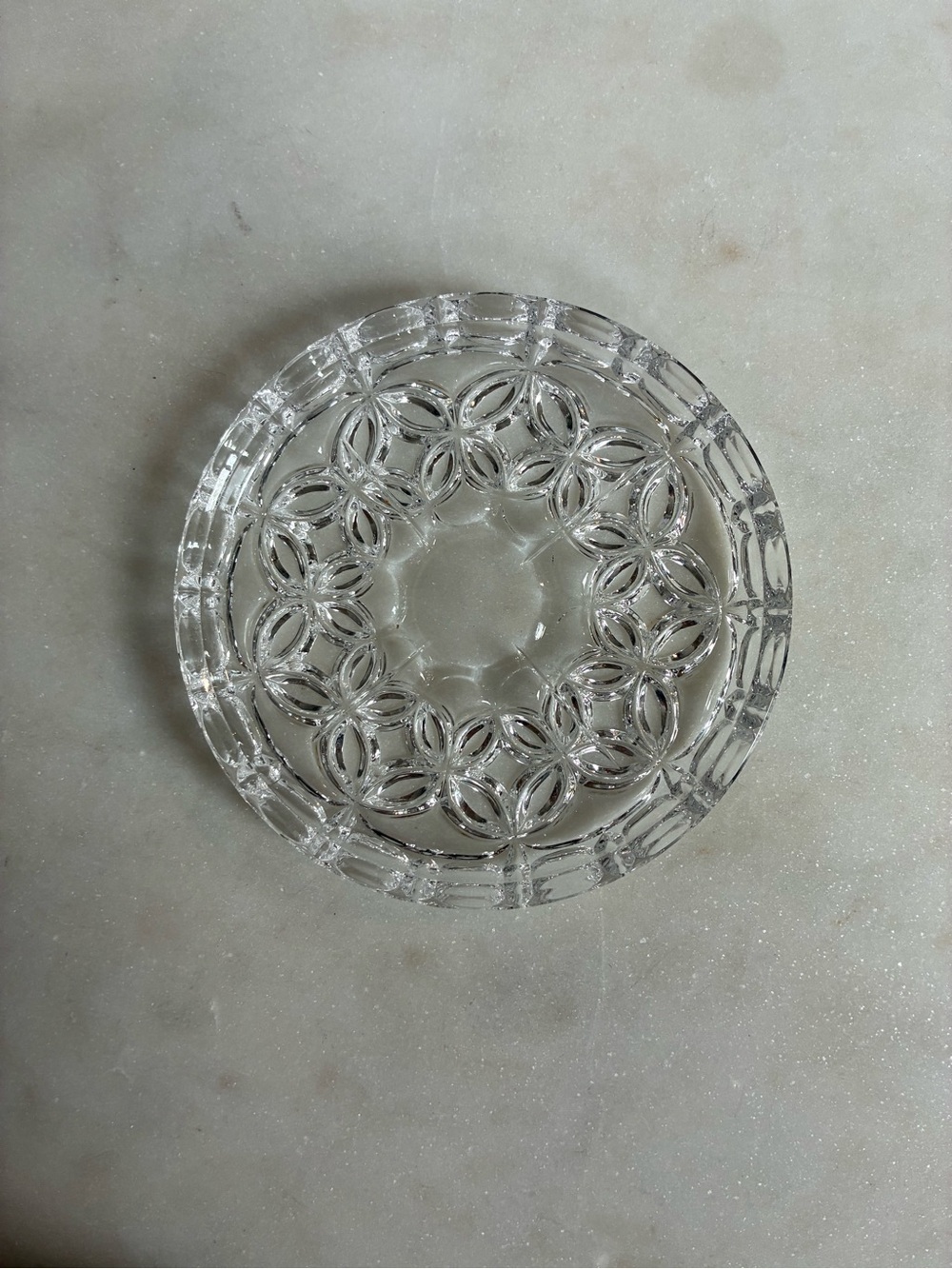 Vintage Clear Cut Glass Decorative Coaster - Floral Ring Pattern